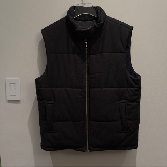 Sandro - Black Quilted Vest With Leather Collar Men’s Size XL